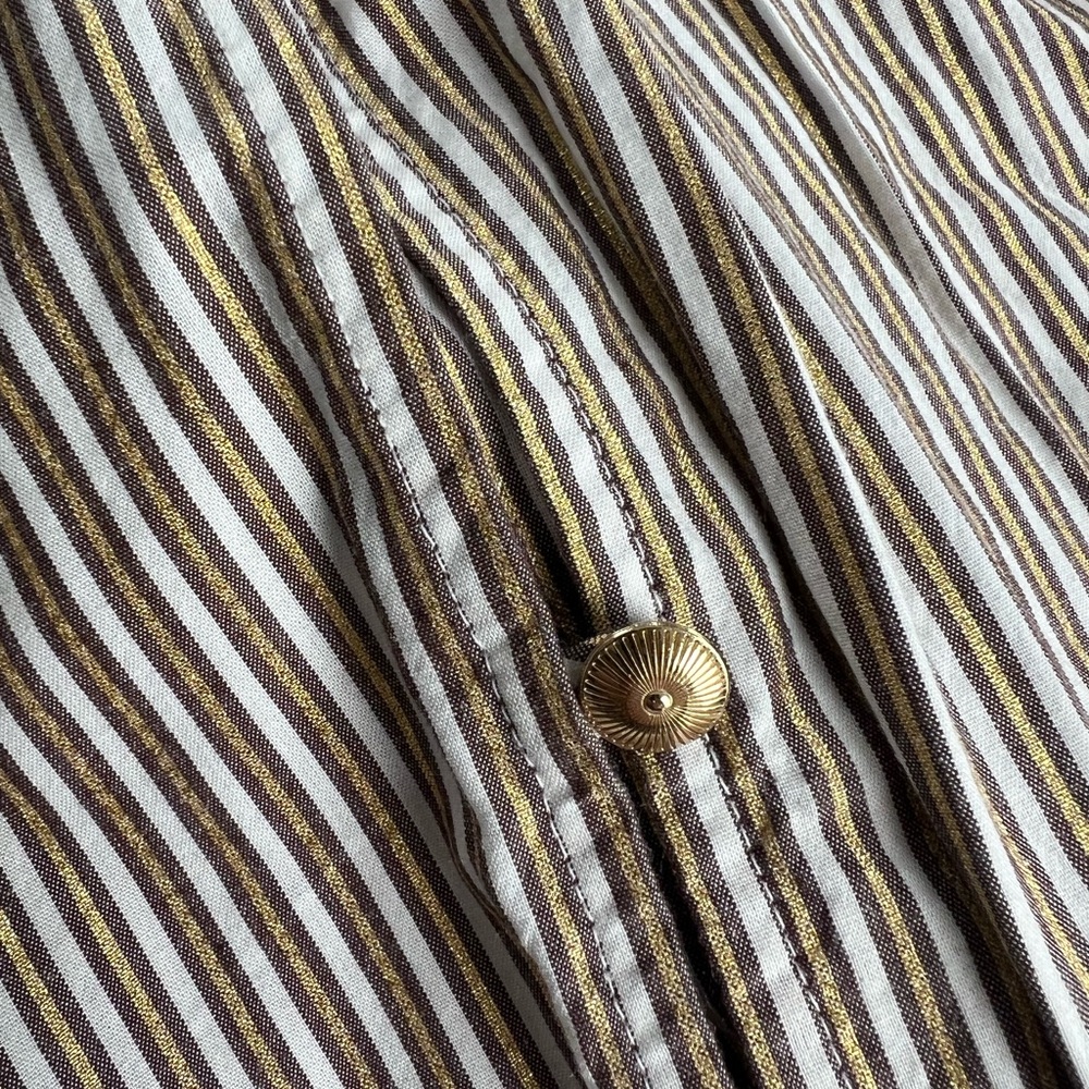 LOFT Women's Blouse - Brown and White and Gold shimmer Stripes - Picture 4 of 6